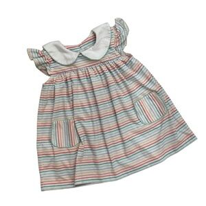 Sage and Lilly Rainbow Striped Cotton Dress Peter Pan Collar